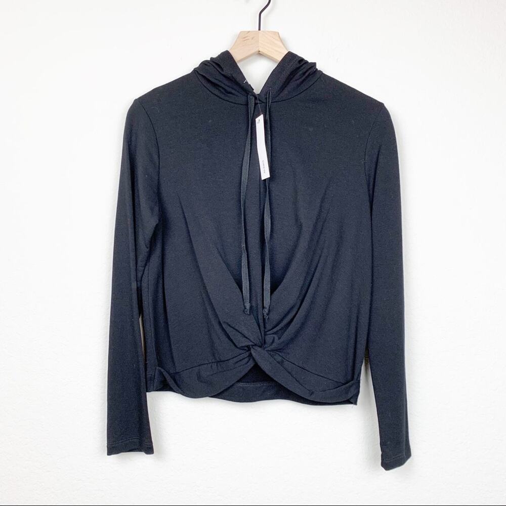 Drew Womens Pullover Hooded Sweatshirt Size XS Black Twist Front Hoodie Light